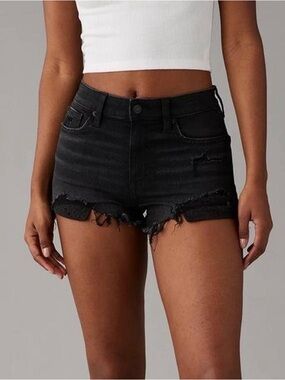 American Eagle Outfitters High Rise Shortie Next Level Black Distressed